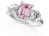 White gold Three-Stone Fancy Pink Emerald  Brilliant Cut Solitaire Ring with Prong Setting on a Classic Band 2