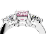 White gold Three-Stone Fancy Pink Emerald  Brilliant Cut Solitaire Ring with Prong Setting on a Classic Band 5