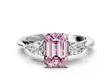 White gold Three-Stone Fancy Pink Emerald Cut Brilliant Diamond Solitaire Ring with Tapered Band and Four-Prong Setting_49