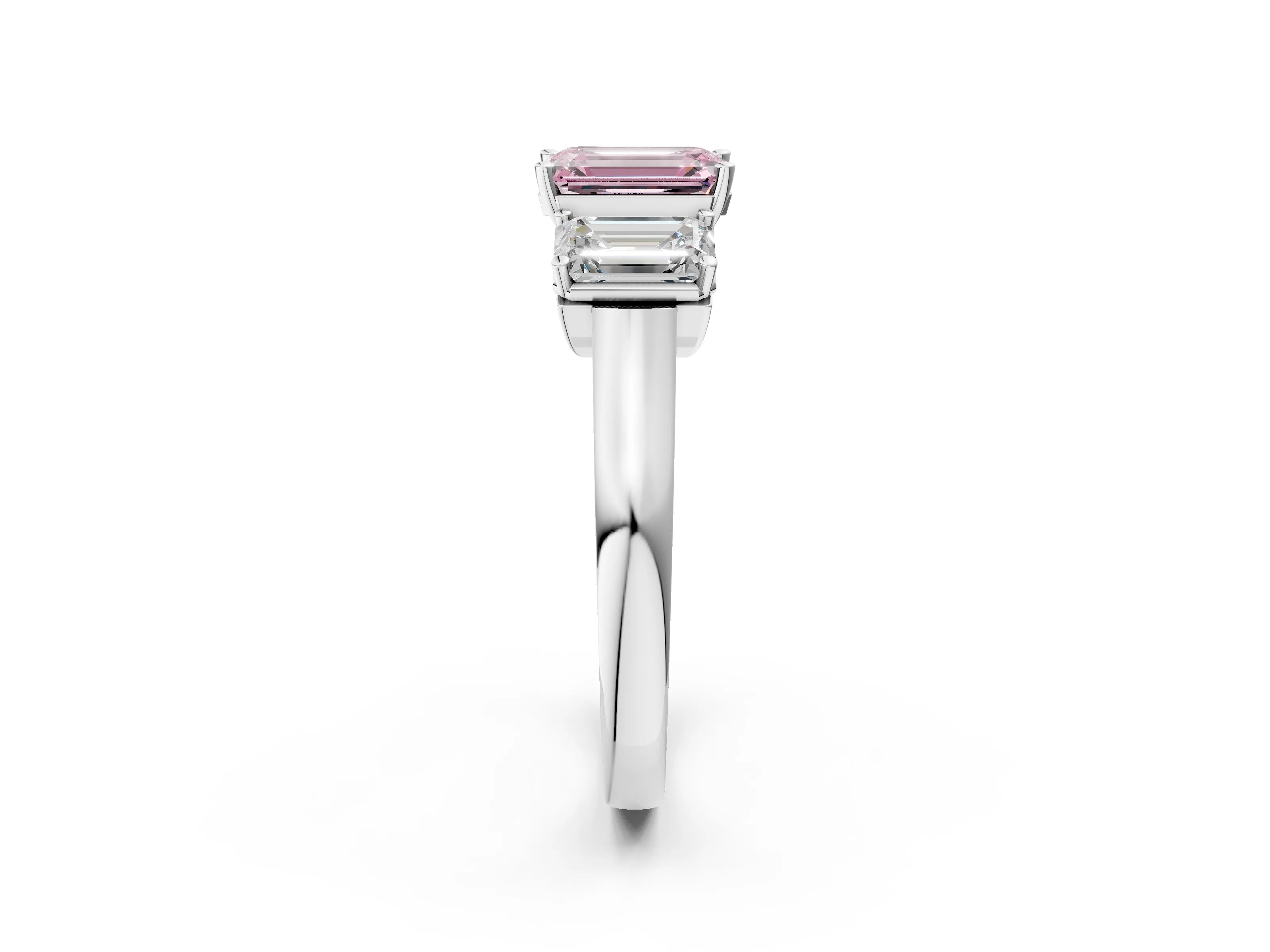 White gold Three-Stone Fancy Pink Emerald Cut Brilliant Diamond Trellis Ring with Comfort Fit Band_14