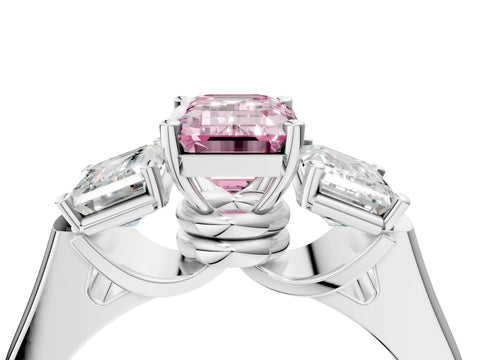 White gold Three-Stone Fancy Pink Emerald Cut Brilliant Diamond Trellis Ring with Comfort Fit Band_16
