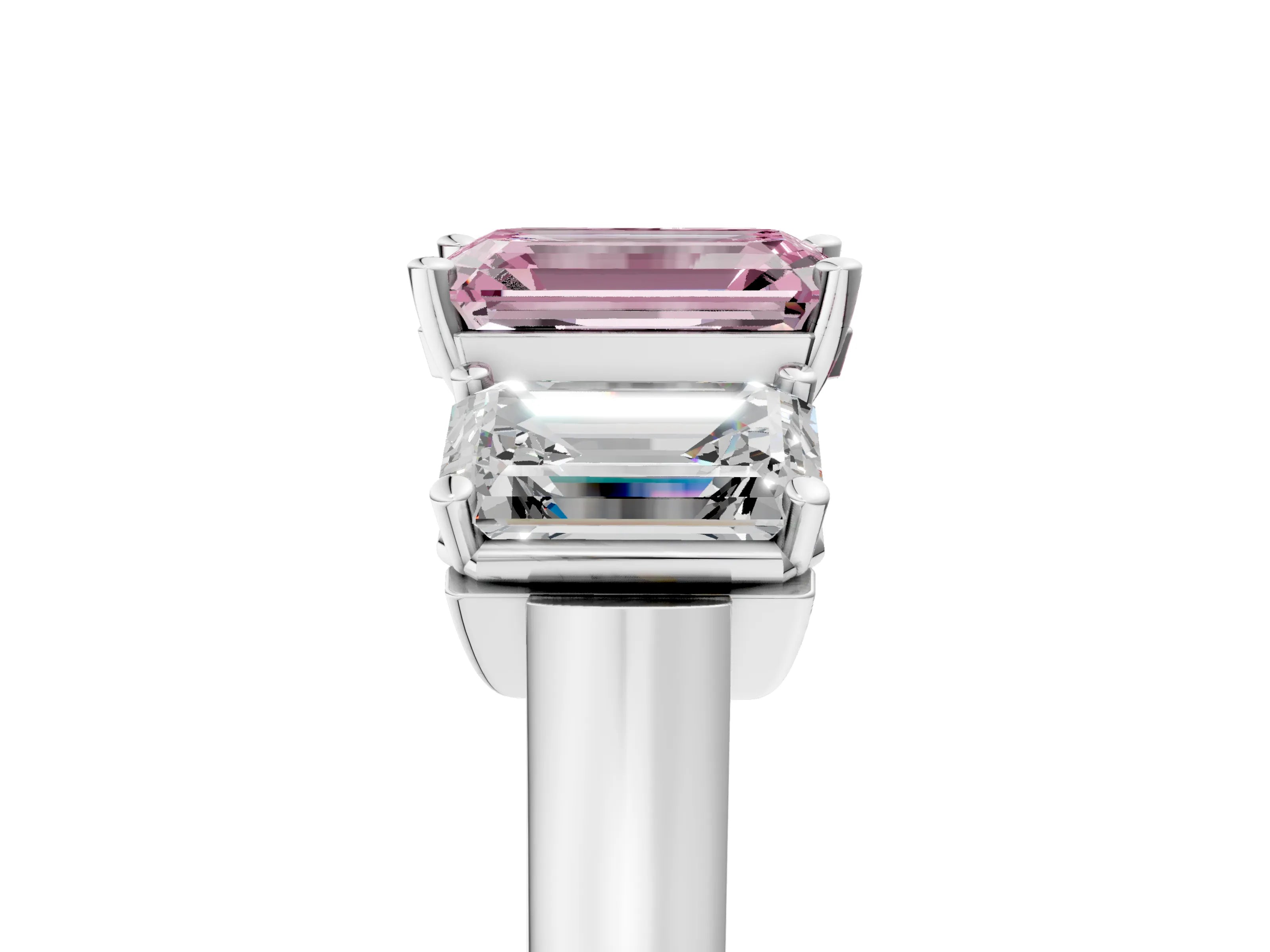 White gold Three-Stone Fancy Pink Emerald Cut Brilliant Diamond Trellis Ring with Comfort Fit Band_17
