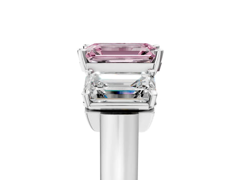 White gold Three-Stone Fancy Pink Emerald Cut Brilliant Diamond Trellis Ring with Comfort Fit Band_17