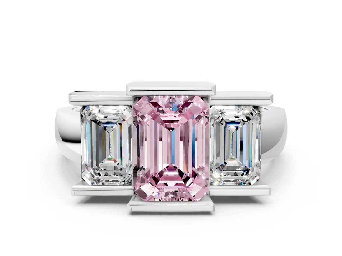 White gold Three Stone Fancy Pink Emerald Cut Cut Channel Set Diamond Ring_24
