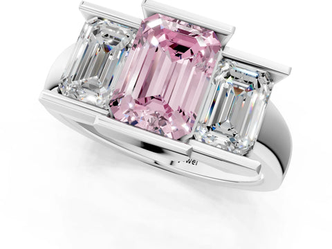 White gold Three Stone Fancy Pink Emerald Cut Cut Channel Set Diamond Ring_25