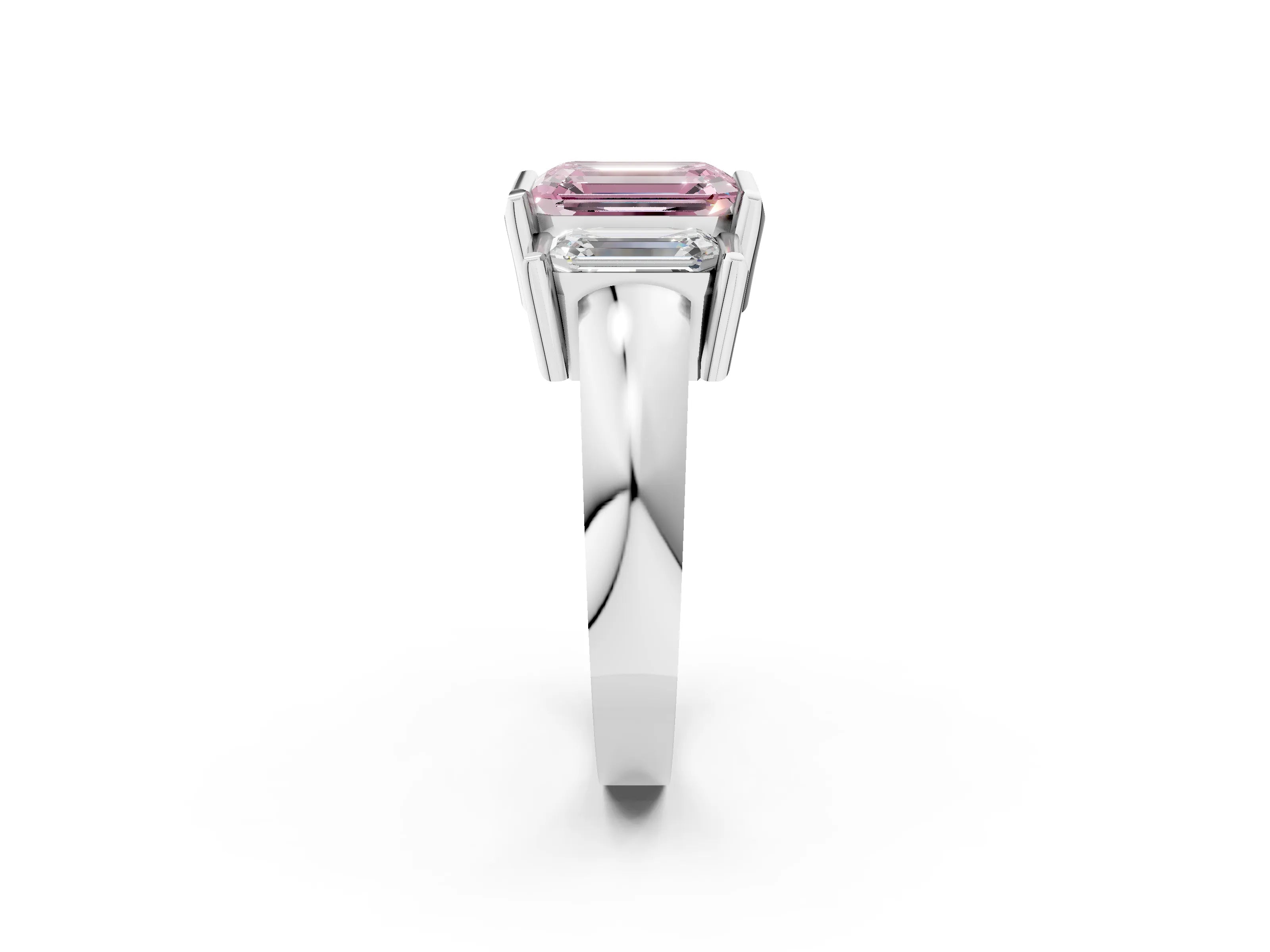 White gold Three Stone Fancy Pink Emerald Cut Cut Channel Set Diamond Ring_26