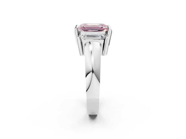 Platinum Emerald Cut Channel Set Three Stone Engagement Ring Setting for Fancy Pink Center