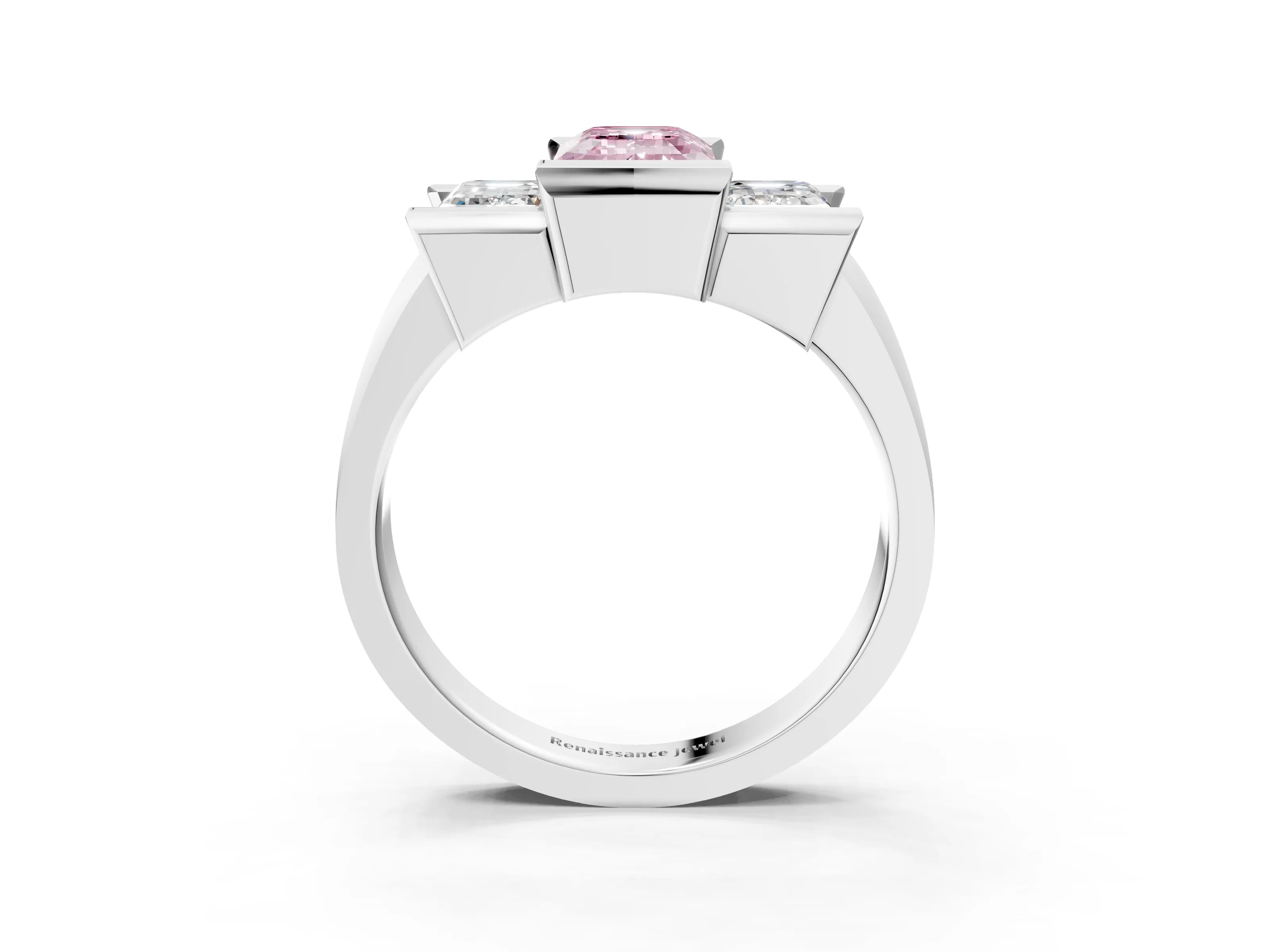White gold Three Stone Fancy Pink Emerald Cut Cut Channel Set Diamond Ring_27