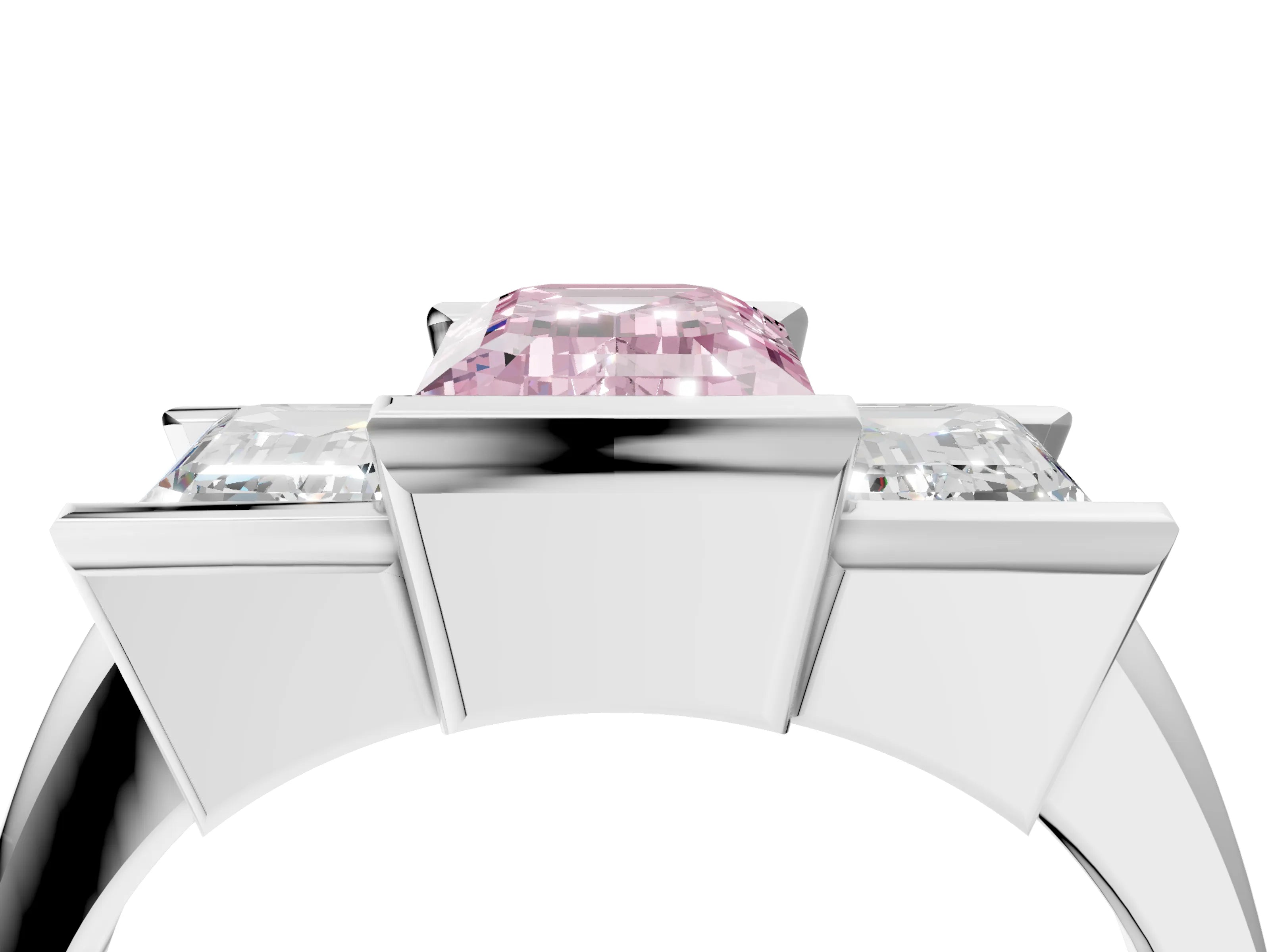 White gold Three Stone Fancy Pink Emerald Cut Cut Channel Set Diamond Ring_28