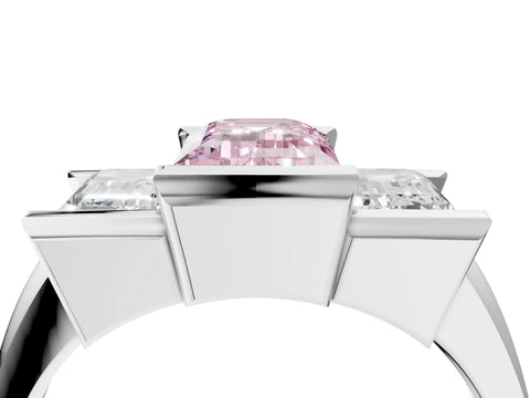 White gold Three Stone Fancy Pink Emerald Cut Cut Channel Set Diamond Ring_28