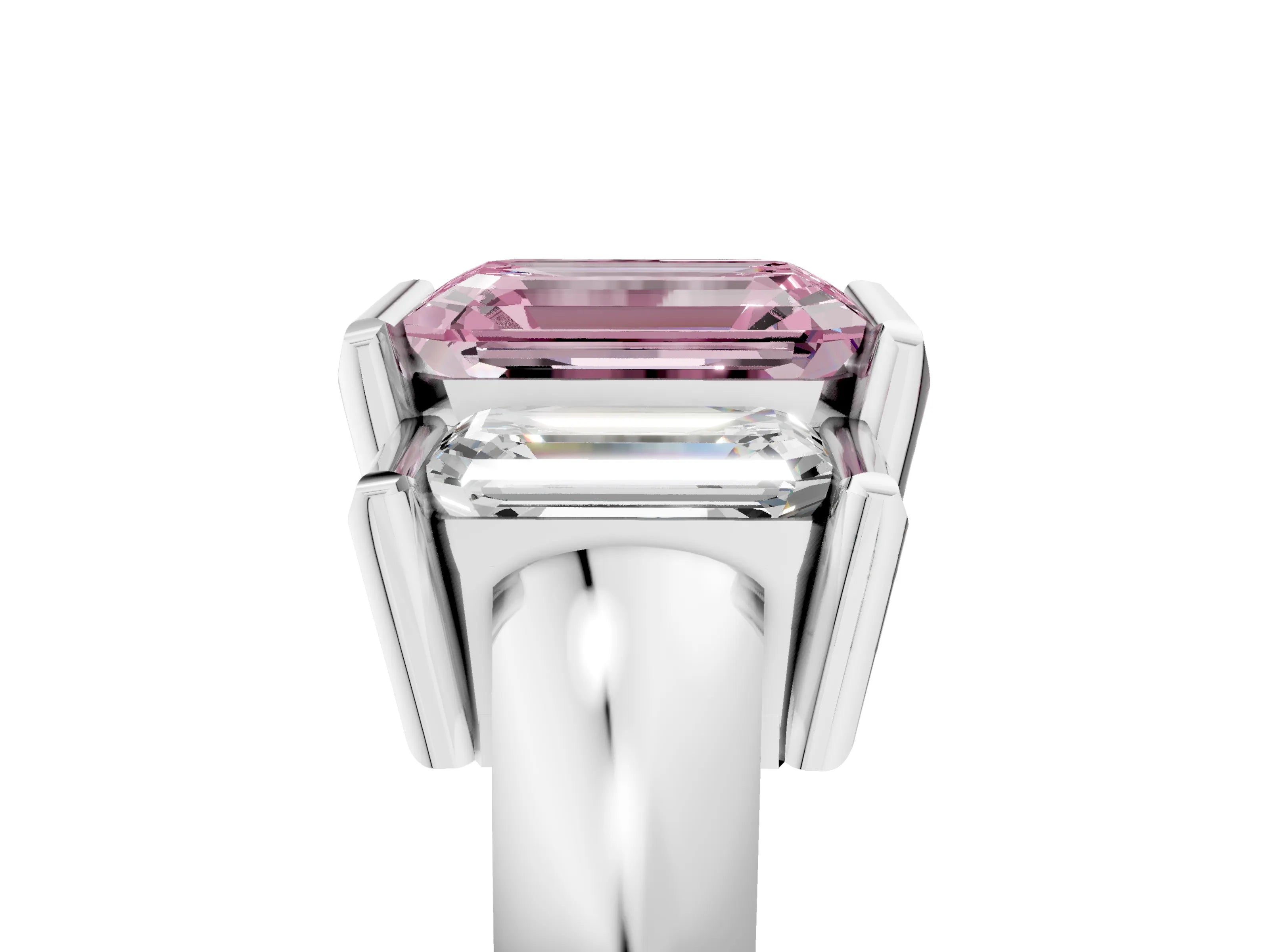 White gold Three Stone Fancy Pink Emerald Cut Cut Channel Set Diamond Ring_29