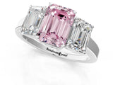 White gold Three-Stone Fancy Pink Emerald Cut Cut Diamond Engagement Ring with Flat Band and Four-Prong Setting_13