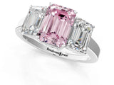 White gold Three-Stone Fancy Pink Emerald Cut Cut Diamond Engagement Ring with Flat Band and Four-Prong Setting_13