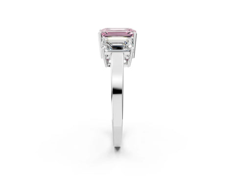White gold Three-Stone Fancy Pink Emerald Cut Cut Diamond Engagement Ring with Flat Band and Four-Prong Setting_14