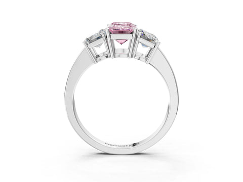White gold Three-Stone Fancy Pink Emerald Cut Cut Diamond Engagement Ring with Flat Band and Four-Prong Setting_15
