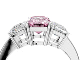 White gold Three-Stone Fancy Pink Emerald Cut Cut Diamond Engagement Ring with Flat Band and Four-Prong Setting_16