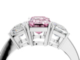 White gold Three-Stone Fancy Pink Emerald Cut Cut Diamond Engagement Ring with Flat Band and Four-Prong Setting_16