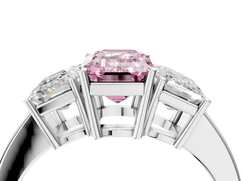 White gold Three-Stone Fancy Pink Emerald Cut Cut Diamond Engagement Ring with Flat Band and Four-Prong Setting_16