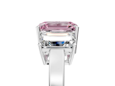 White gold Three-Stone Fancy Pink Emerald Cut Cut Diamond Engagement Ring with Flat Band and Four-Prong Setting_17