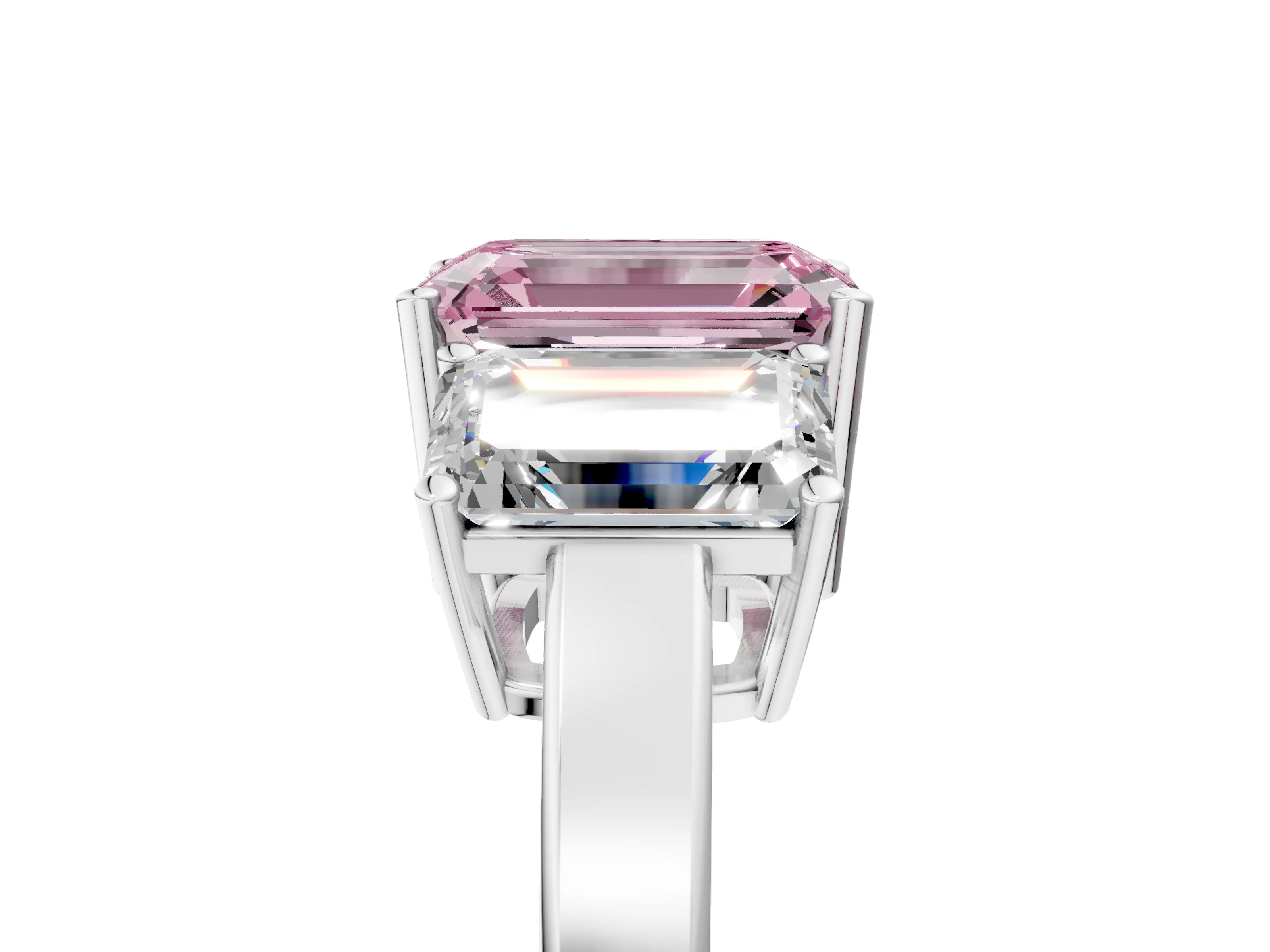 White gold Three-Stone Fancy Pink Emerald Cut Cut Diamond Engagement Ring with Flat Band and Four-Prong Setting_5