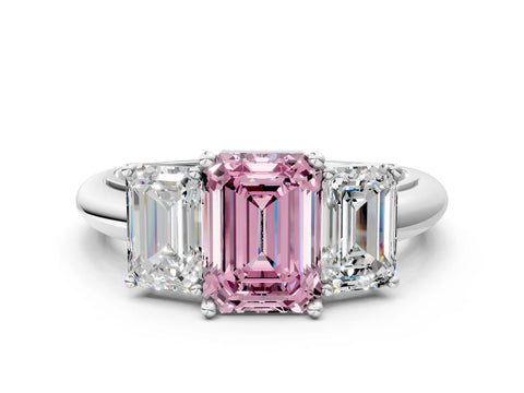 White gold Three-Stone Fancy Pink Emerald Cut Cut Diamond Engagement Ring with Prong Setting on a White Gold Band_12