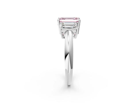 White gold Three-Stone Fancy Pink Emerald Cut Cut Diamond Engagement Ring with Prong Setting on a White Gold Band_14