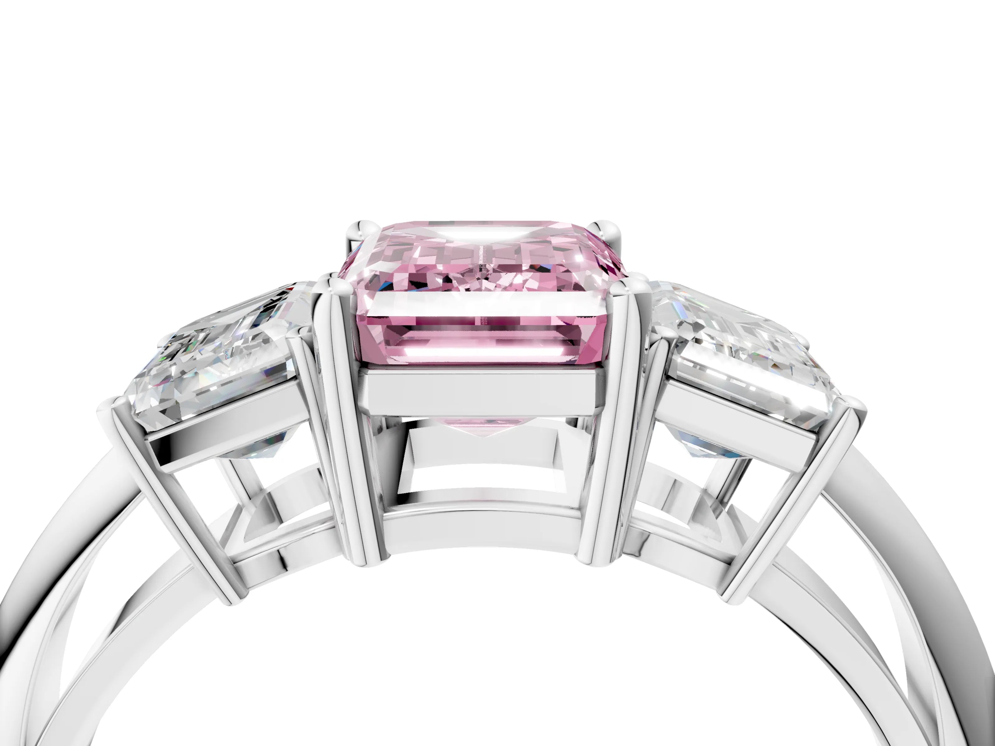 White gold Three-Stone Fancy Pink Emerald Cut Cut Diamond Engagement Ring with Prong Setting on a White Gold Band_16