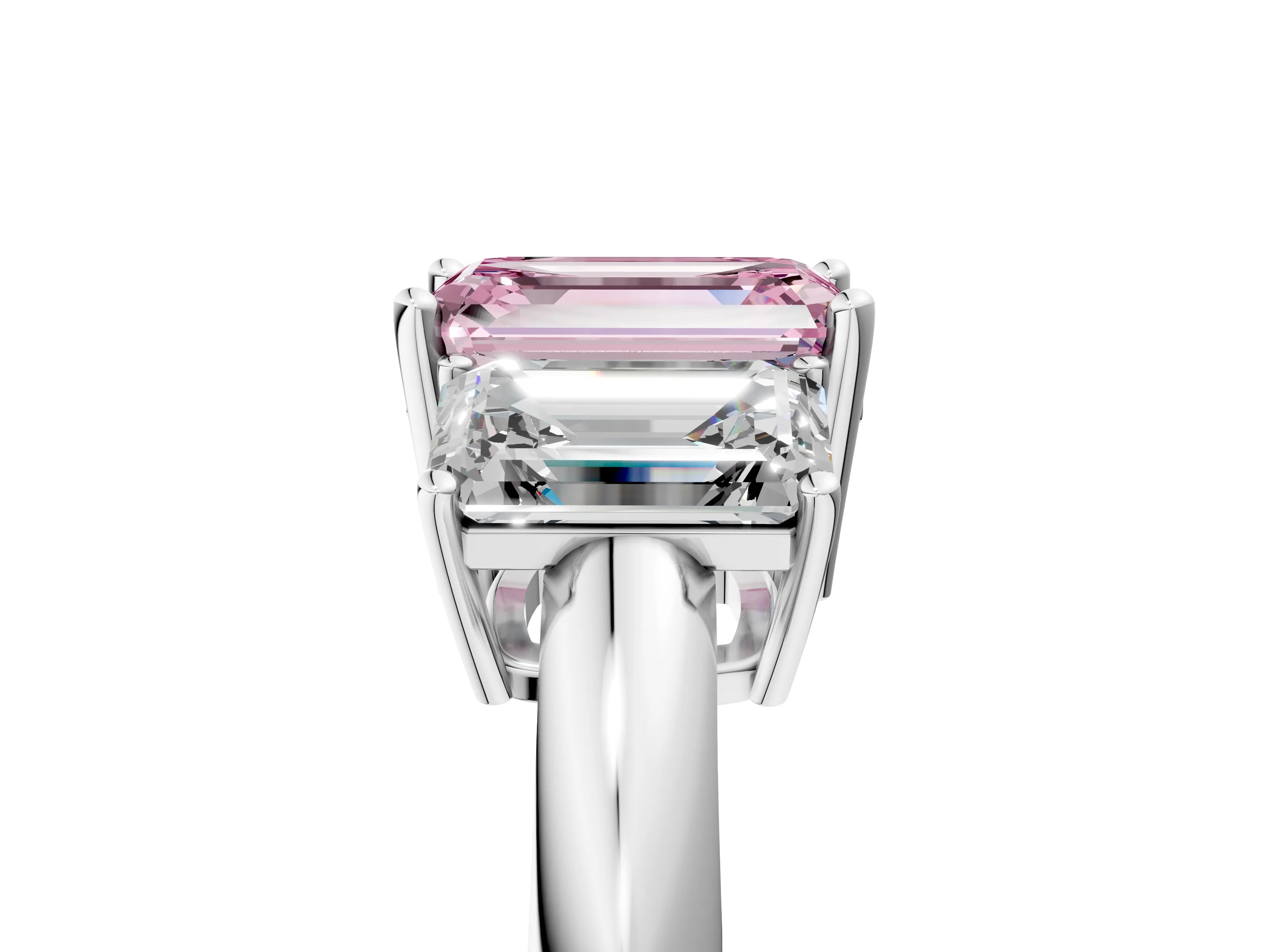 White gold Three-Stone Fancy Pink Emerald Cut Cut Diamond Engagement Ring with Prong Setting on a White Gold Band_17