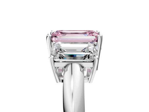 White gold Three-Stone Fancy Pink Emerald Cut Cut Diamond Engagement Ring with Prong Setting on a White Gold Band_17