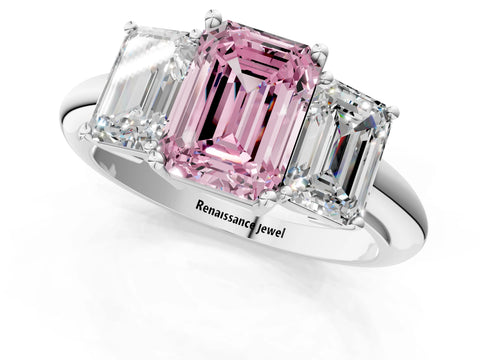 White gold Three-Stone Fancy Pink Emerald Cut Cut Diamond Engagement Ring with Prong Setting on a White Gold Band_25
