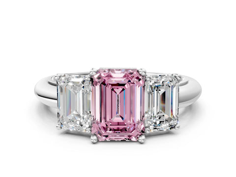 White gold Three-Stone Fancy Pink Emerald Cut Cut Diamond Engagement Ring with Prong Setting on a White Gold Band_36