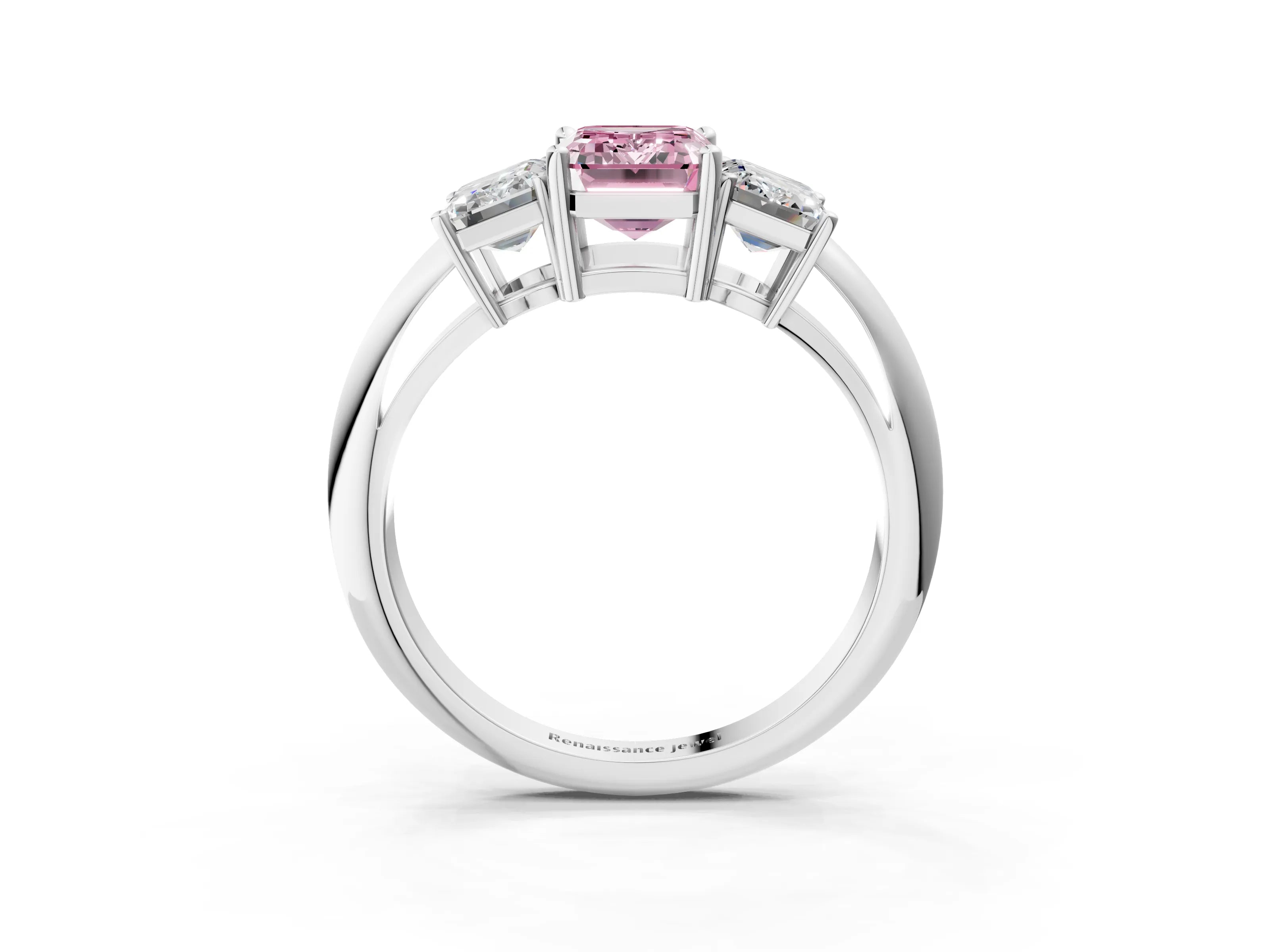 White gold Three-Stone Fancy Pink Emerald Cut Cut Diamond Engagement Ring with Prong Setting on a White Gold Band_39