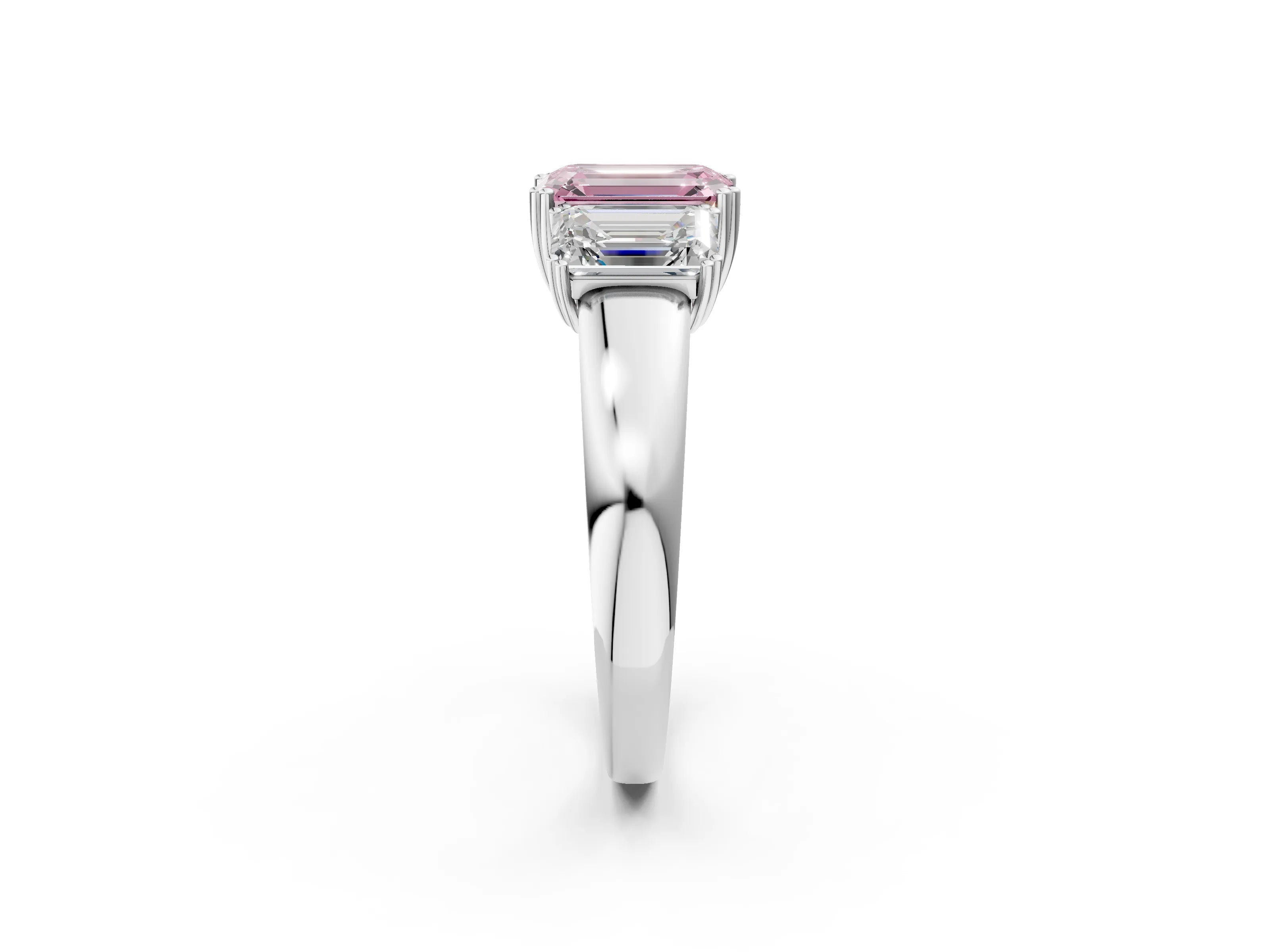 White gold Three-Stone Fancy Pink Emerald Cut Cut Diamond Ring with Channel Set Band and Four-Prong Setting_2
