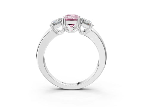 White gold Three-Stone Fancy Pink Emerald Cut Cut Diamond Ring with Channel Set Band and Four-Prong Setting_3