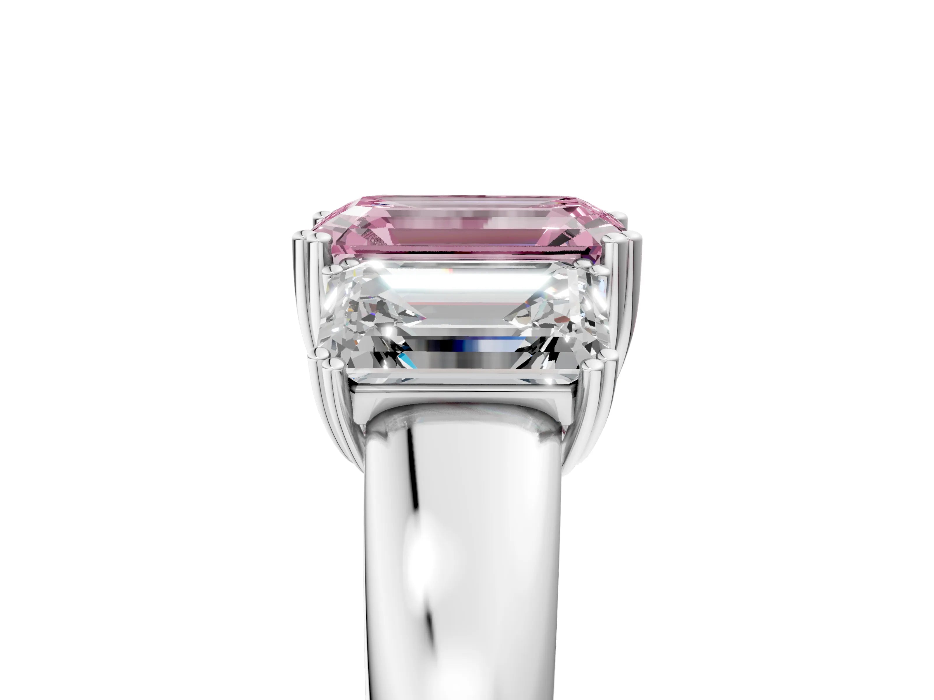 White gold Three-Stone Fancy Pink Emerald Cut Cut Diamond Ring with Channel Set Band and Four-Prong Setting_5