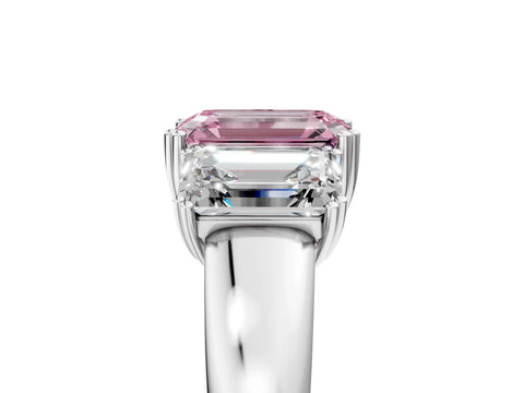 White gold Three-Stone Fancy Pink Emerald Cut Cut Diamond Ring with Channel Set Band and Four-Prong Setting_5