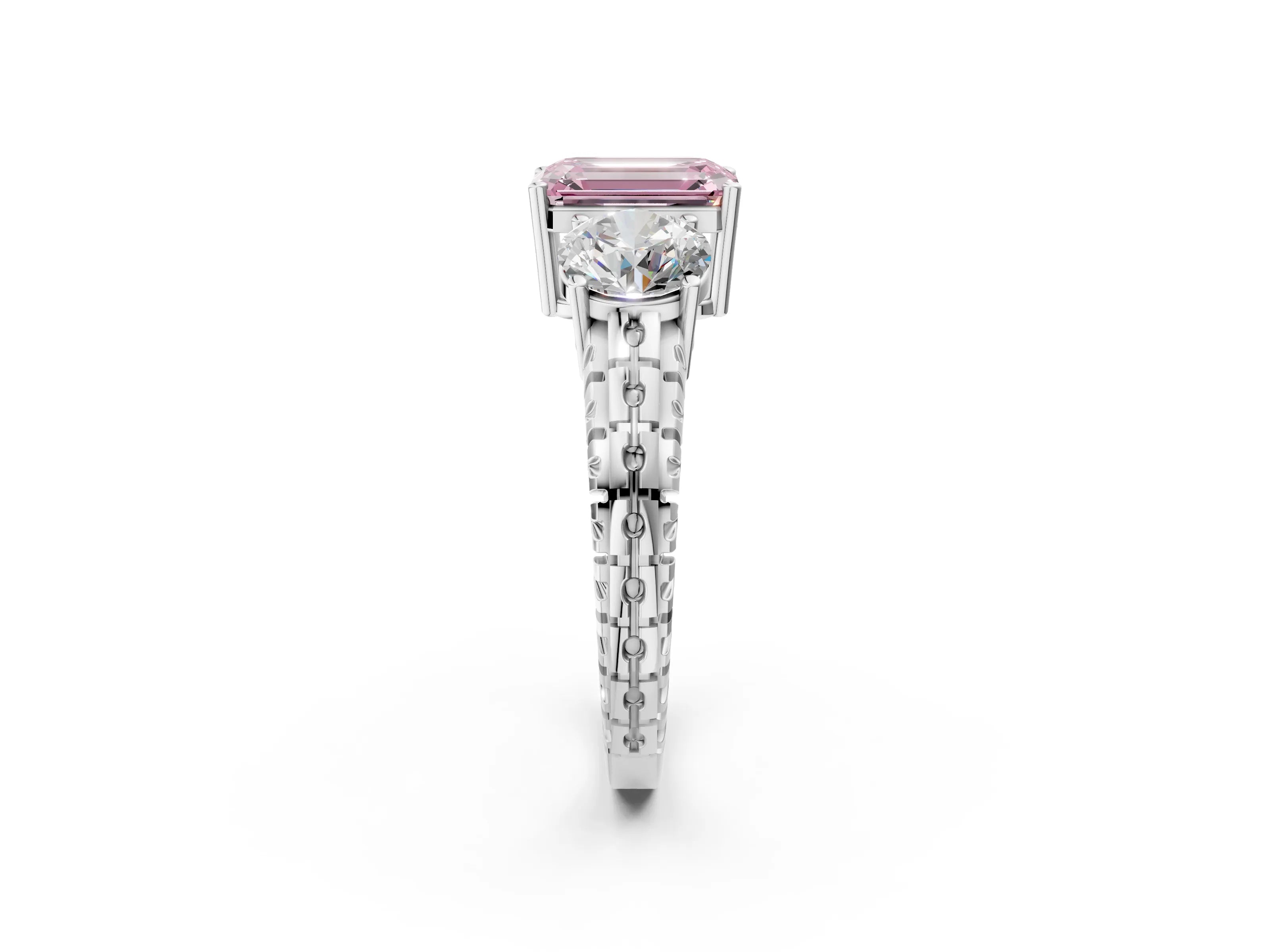 White gold Three-Stone Fancy Pink Emerald Cut Cut Diamond Ring with Channel-Set Band and Prong Setting_2