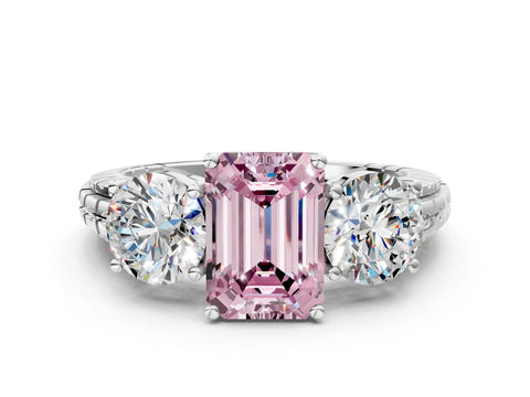 White gold Three-Stone Fancy Pink Emerald Cut Cut Diamond Ring with Channel-Set Band and Prong Setting