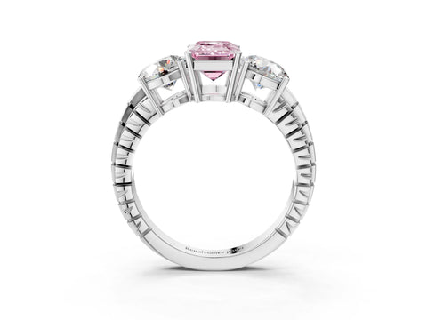 White gold Three-Stone Fancy Pink Emerald Cut Cut Diamond Ring with Channel-Set Band and Prong Setting_3