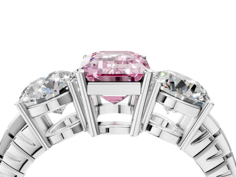 White gold Three-Stone Fancy Pink Emerald Cut Cut Diamond Ring with Channel-Set Band and Prong Setting_4
