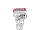 White gold Three-Stone Fancy Pink Emerald Cut Cut Diamond Ring with Channel-Set Band and Prong Setting_5