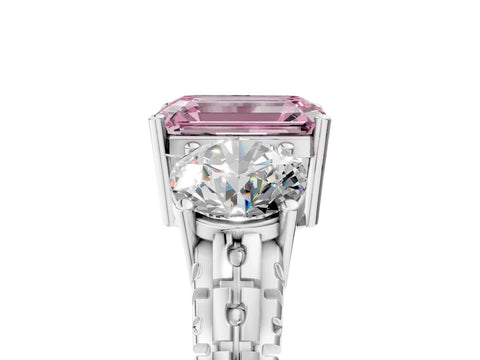 White gold Three-Stone Fancy Pink Emerald Cut Cut Diamond Ring with Channel-Set Band and Prong Setting_5