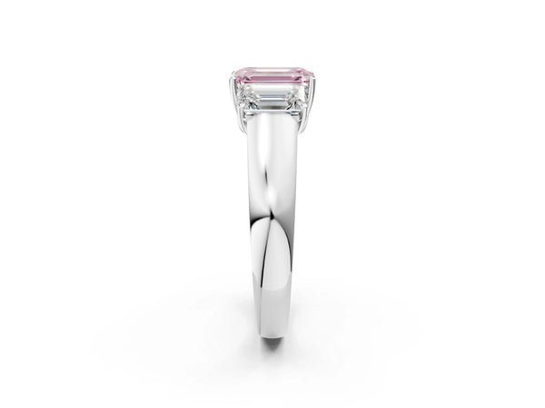 White gold Three-Stone Fancy Pink Emerald Cut Cut Diamond Ring with Prong Setting and Classic Band