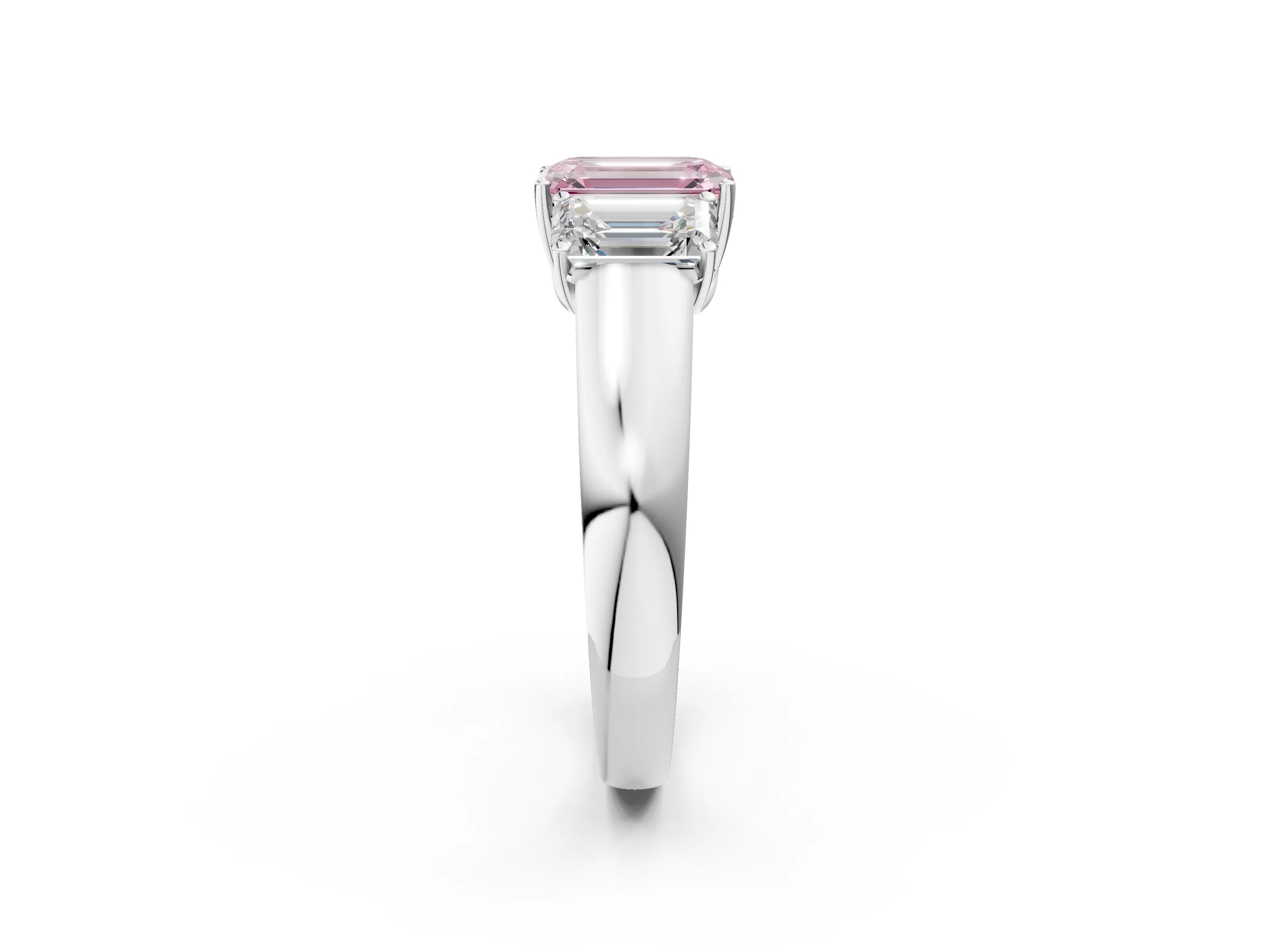 White gold Three-Stone Fancy Pink Emerald Cut Cut Diamond Ring with Prong Setting and Classic Band_2