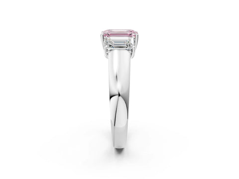 White gold Three-Stone Fancy Pink Emerald Cut Cut Diamond Ring with Prong Setting and Classic Band_2