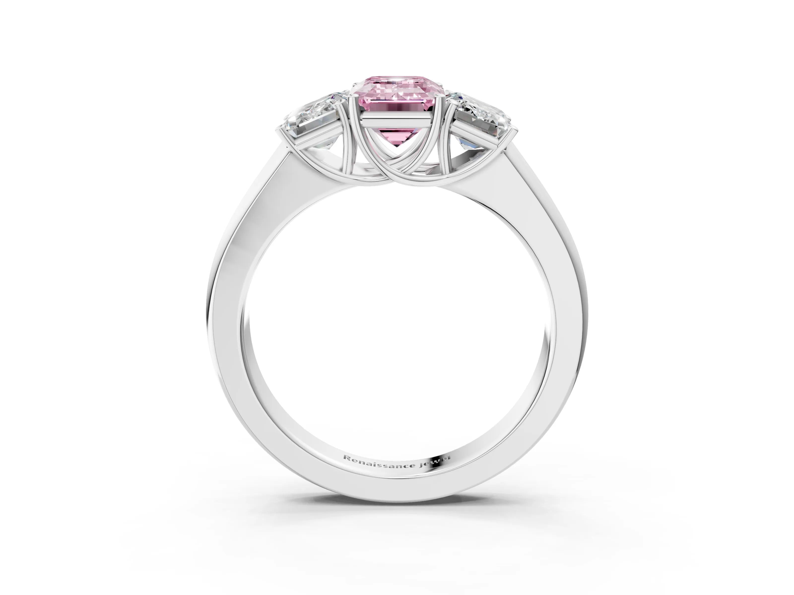 White gold Three-Stone Fancy Pink Emerald Cut Cut Diamond Ring with Prong Setting and Classic Band_3