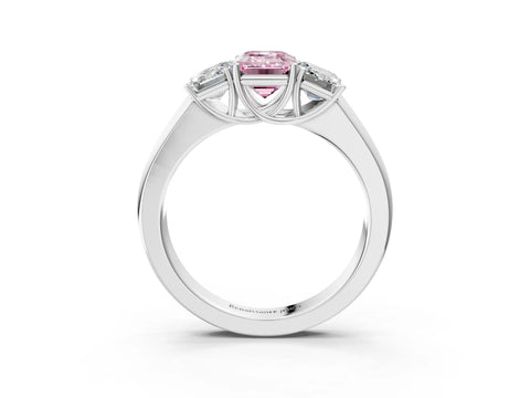 White gold Three-Stone Fancy Pink Emerald Cut Cut Diamond Ring with Prong Setting and Classic Band_3