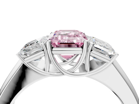 White gold Three-Stone Fancy Pink Emerald Cut Cut Diamond Ring with Prong Setting and Classic Band_4