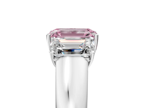 White gold Three-Stone Fancy Pink Emerald Cut Cut Diamond Ring with Prong Setting and Classic Band_5