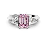 White gold Three-Stone Fancy Pink Emerald Cut Cut Diamond Ring with Trillion Side Stones and Four-Prong Setting_11